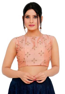 Pastel Peach Cotton Silk Readymade Padded Saree Blouse 1