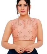 Pastel Peach Cotton Silk Readymade Padded Saree Blouse