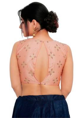 Pastel Peach Cotton Silk Readymade Padded Saree Blouse 2