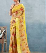 Multicolor printed linen saree with blouse