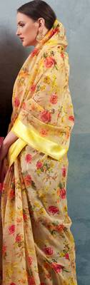 Multicolor printed linen saree with blouse 2