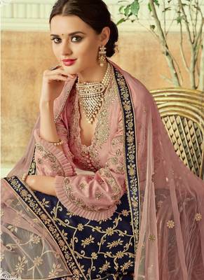 blue embroidered art silk lehenga with dupatta 2