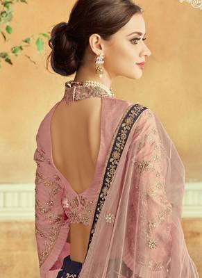 blue embroidered art silk lehenga with dupatta 3