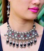 Oxidized Metal Jewellery Set Black&Red 1