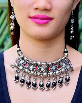Oxidized Metal Jewellery Set Black&Red 1 2