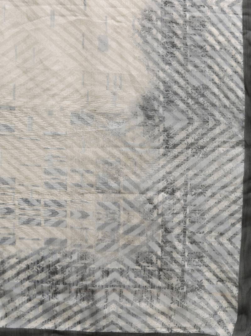 Beige Cotton Embroidered Dress Material With Chiffon Dupatta