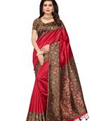 Red Printed Art Silk Sarees With Blouse