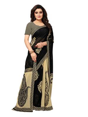Black Printed Georgette Sarees With Blouse 2