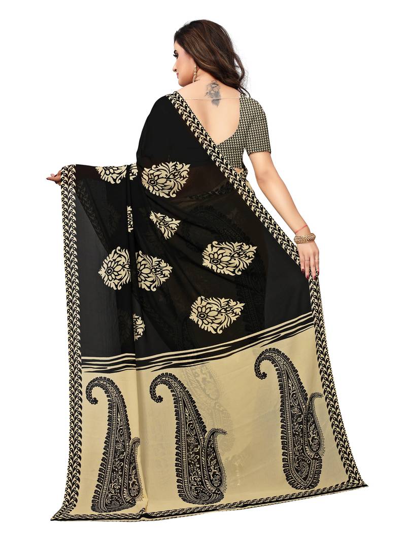 Black Printed Georgette Sarees With Blouse
