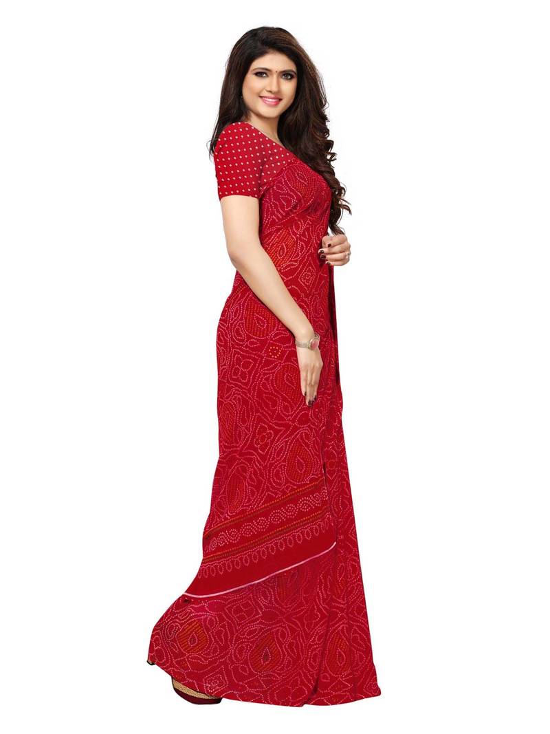 Red Printed Georgette Sarees With Blouse