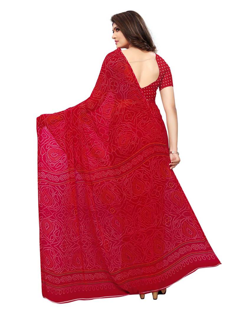 Red Printed Georgette Sarees With Blouse