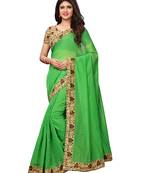 Green Plain Chanderi Sarees With Blouse