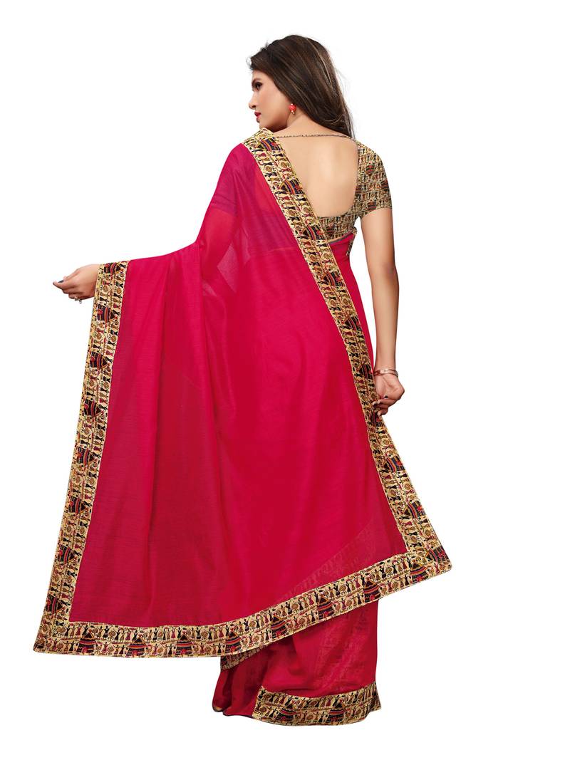 Red Plain Chanderi Sarees With Blouse