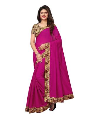 Pink Plain Chanderi Sarees With Blouse 1