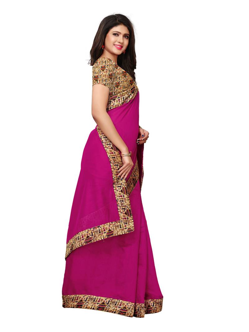 Pink Plain Chanderi Sarees With Blouse