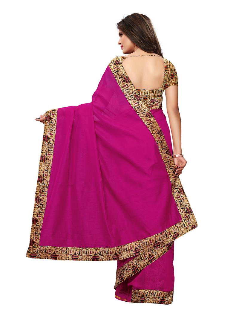 Pink Plain Chanderi Sarees With Blouse