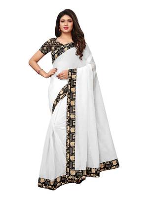 White Plain Chanderi Sarees With Blouse 1