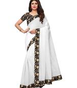 White Plain Chanderi Sarees With Blouse