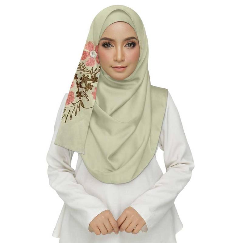 White Designer Flower Cotton Islamic Hijab Headscarf