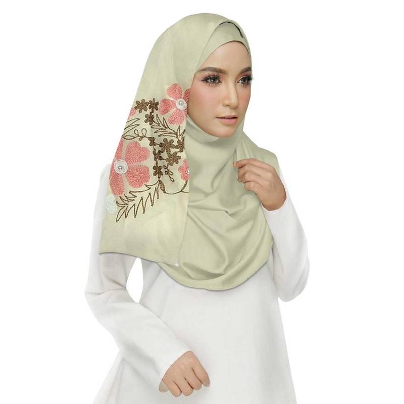 White Designer Flower Cotton Islamic Hijab Headscarf