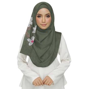 Green Cotton Designer Flower Ari Diamond Stole Hijab 2