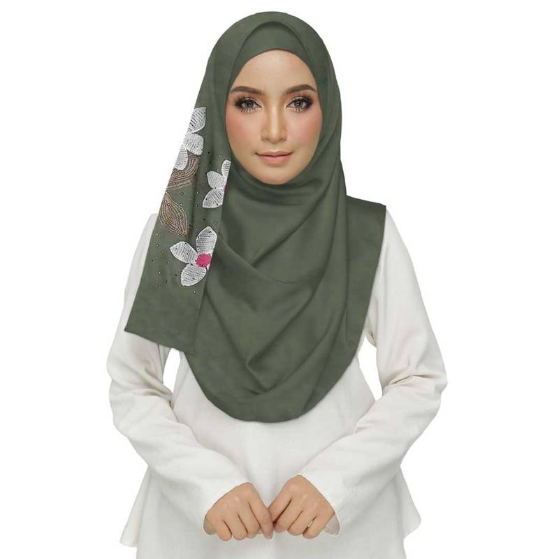 Green Cotton Designer Flower Ari Diamond Stole Hijab