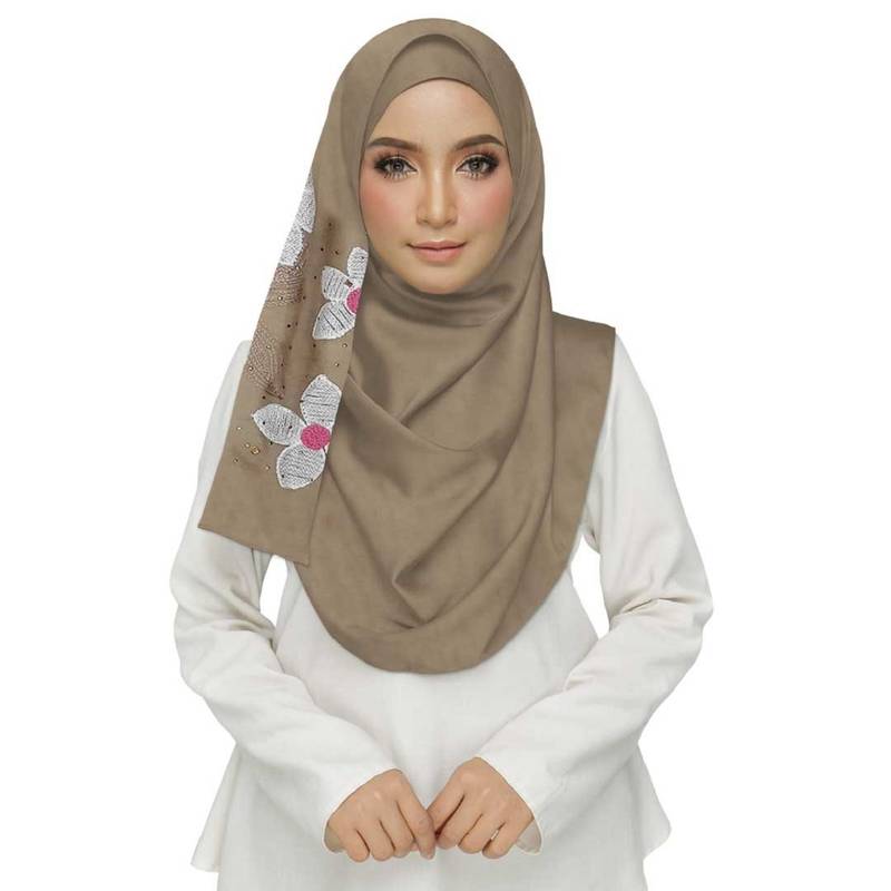 Brown Cotton Designer Flower Ari Diamond Stole Hijab