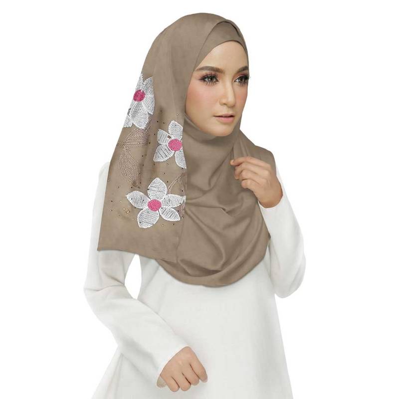 Brown Cotton Designer Flower Ari Diamond Stole Hijab