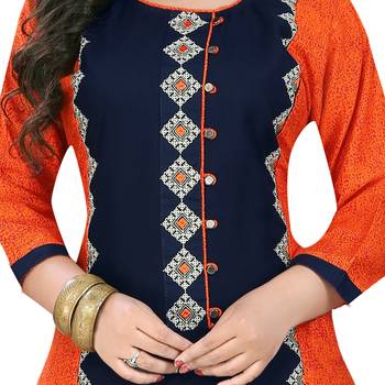 Blue embroidered rayon kurti 4