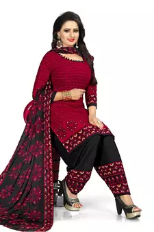 Red Printed Crepe Patiala Unstitched Women'S Dress Material