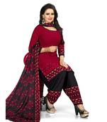 Red Printed Crepe Patiala Unstitched Women'S Dress Material