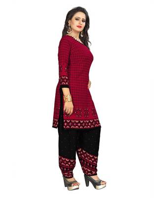 Red Printed Crepe Patiala Unstitched Women'S Dress Material 2