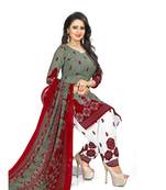 Grey Printed Crepe Salwar  Unstitched Women'S Dress Material