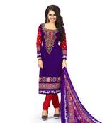 Purple Printed Synthetic Churidar Unstitched Women'S Dress Material