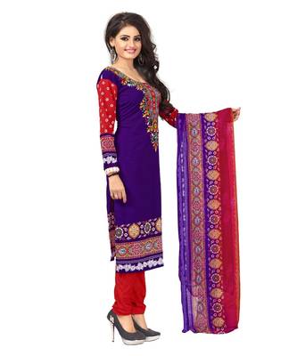 Purple Printed Synthetic Churidar Unstitched Women'S Dress Material 2