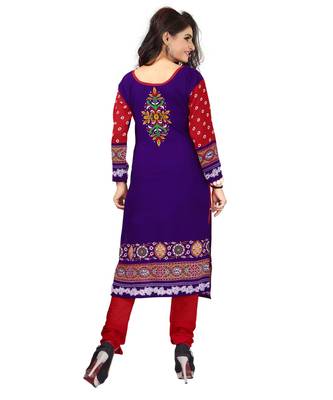 Purple Printed Synthetic Churidar Unstitched Women'S Dress Material 3