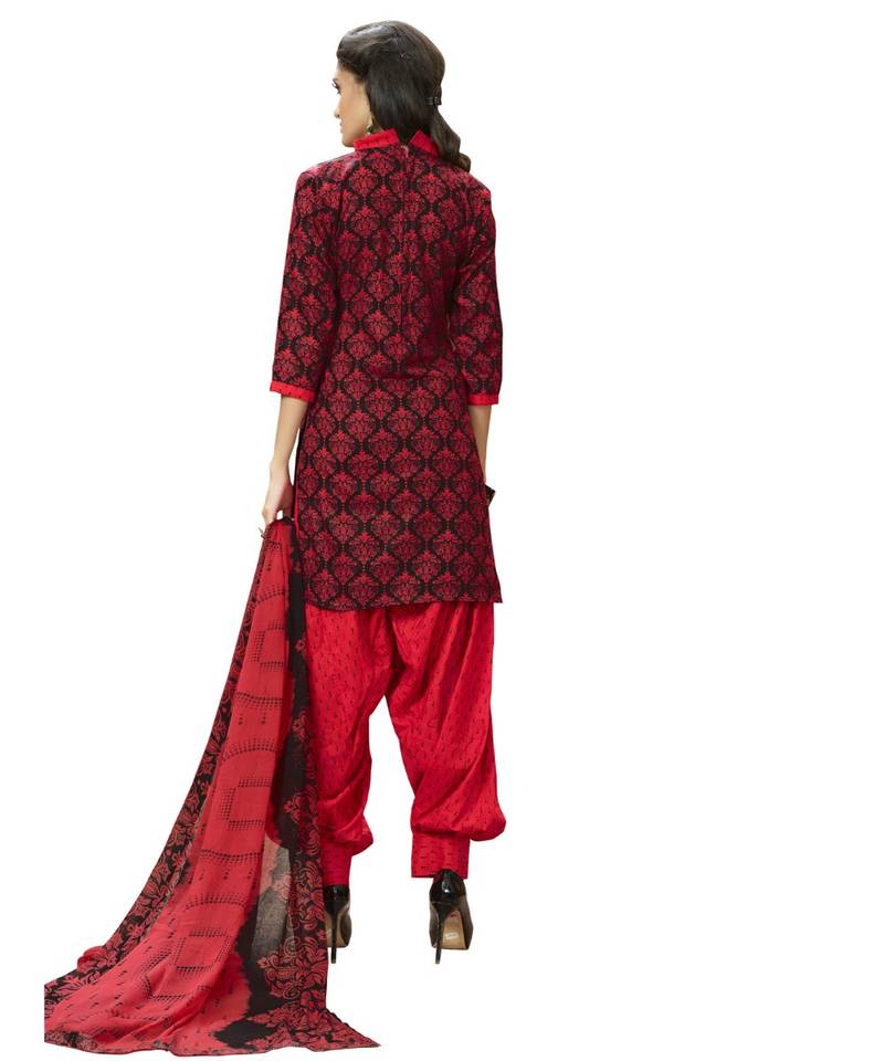 Black Printed Cotton Patiala Unstitched Women'S Dress Material