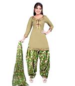 Beige Printed Poly Cotton Patiala Unstitched Women'S Dress Material