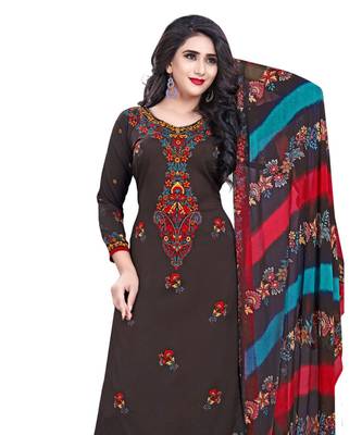 Brown Printed Crepe Churidar Unstitched Women'S Dress Material 2