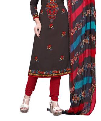 Brown Printed Crepe Churidar Unstitched Women'S Dress Material 3
