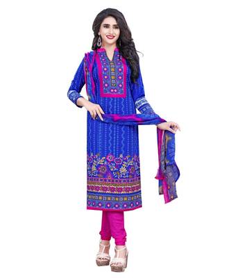 Blue Printed Crepe Churidar Unstitched Women'S Dress Material 1