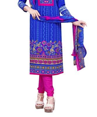 Blue Printed Crepe Churidar Unstitched Women'S Dress Material 3