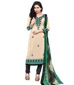 Beige Printed Crepe Churidar Unstitched Women'S Dress Material