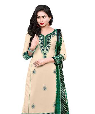 Beige Printed Crepe Churidar Unstitched Women'S Dress Material 2