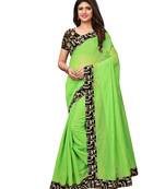 Green Plain Chanderi Sarees With Blouse