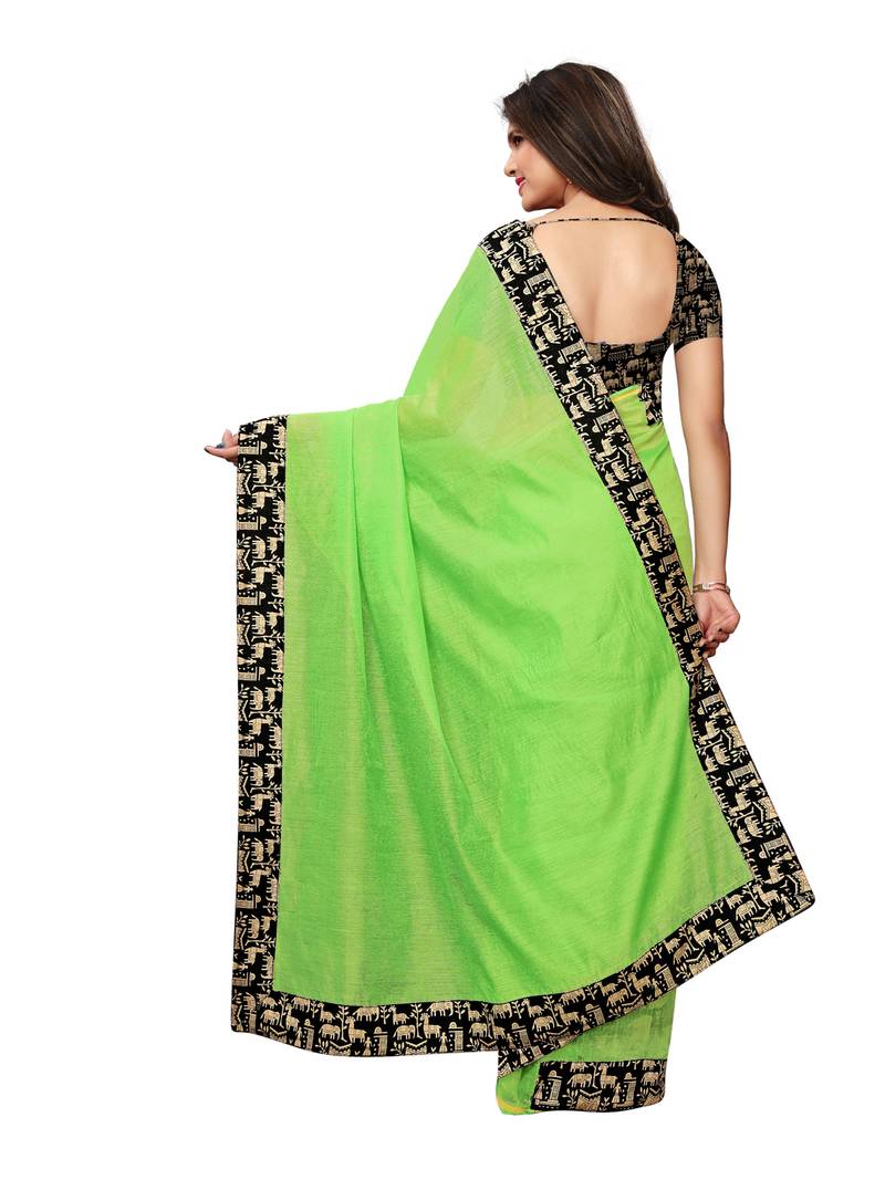 Green Plain Chanderi Sarees With Blouse