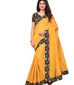 Yellow Plain Chanderi Sarees With Blouse