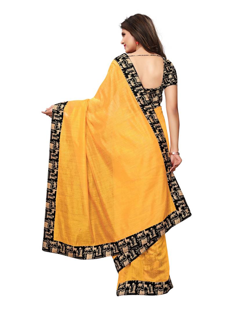 Yellow Plain Chanderi Sarees With Blouse
