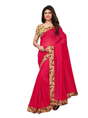 Red Plain Chanderi Sarees With Blouse 1
