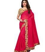 Red Plain Chanderi Sarees With Blouse